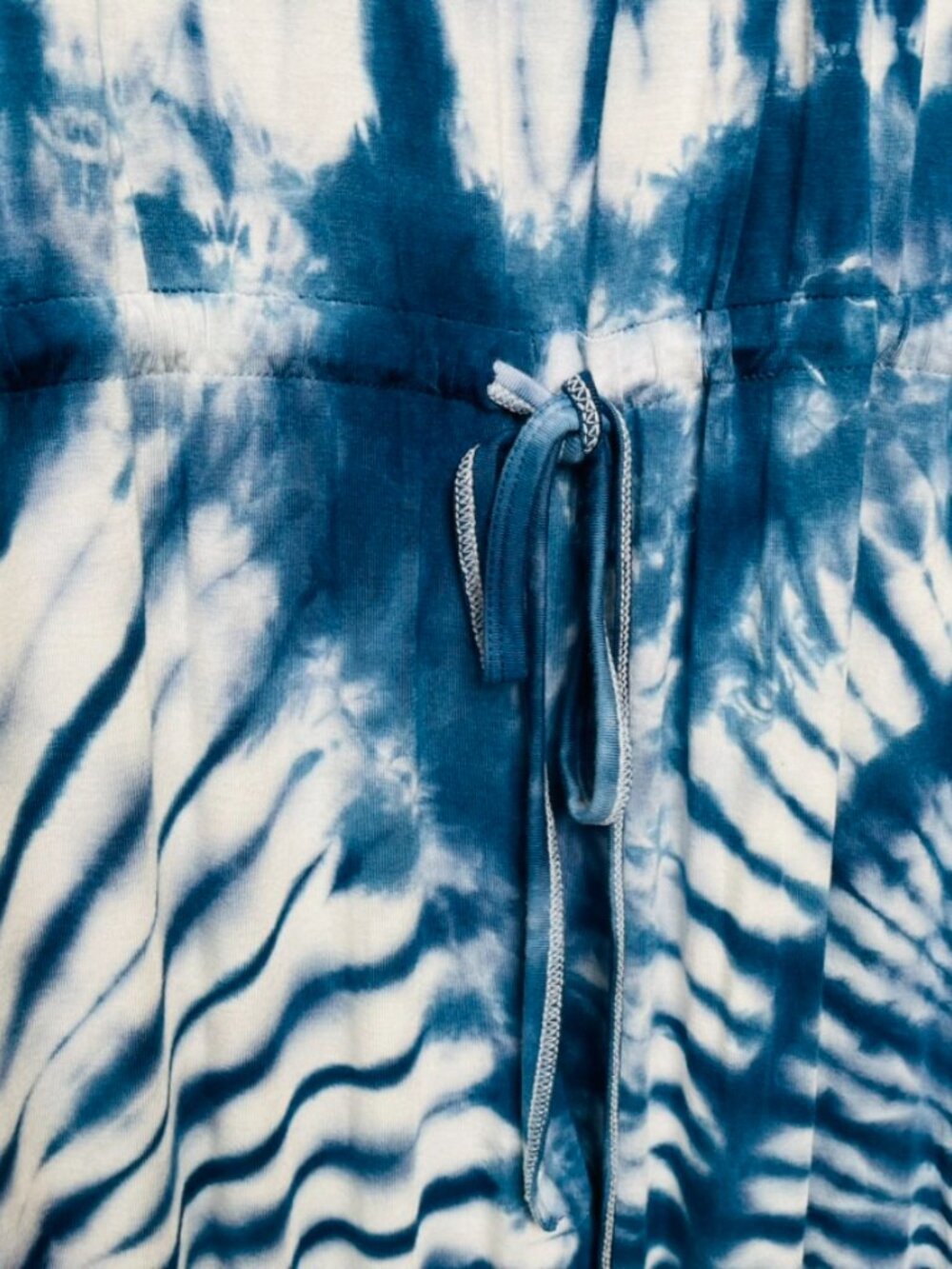 Kathmandu Blue White Tie Dye Stretchy Casual Drawstring Waist Jumpsuit | Medium - Picture 4 of 5